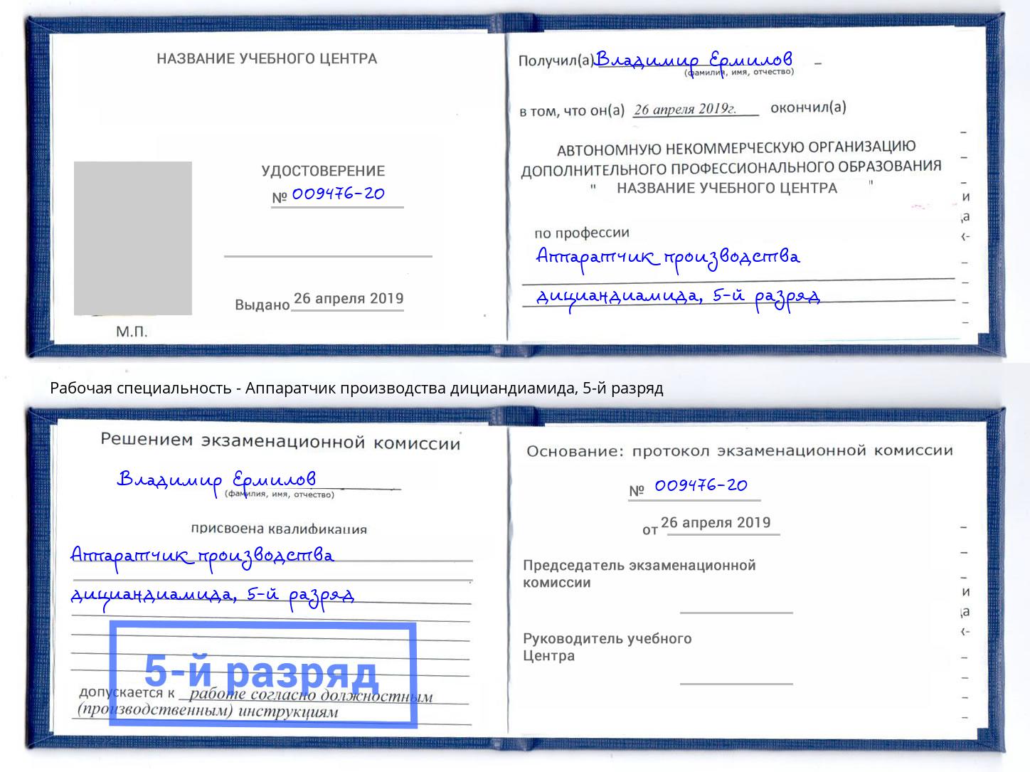 корочка 5-й разряд Аппаратчик производства дициандиамида Мончегорск