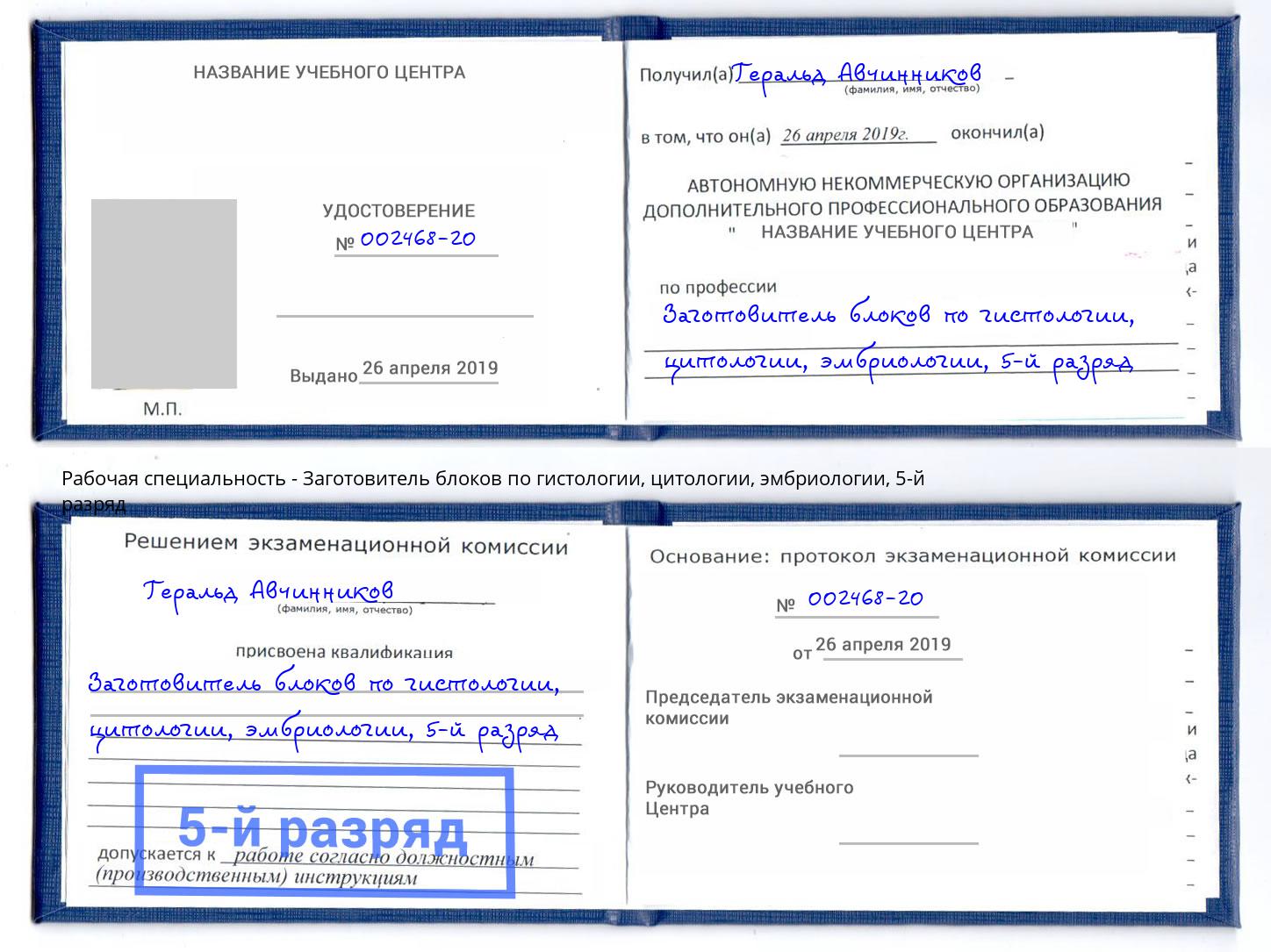 корочка 5-й разряд Заготовитель блоков по гистологии, цитологии, эмбриологии Мончегорск