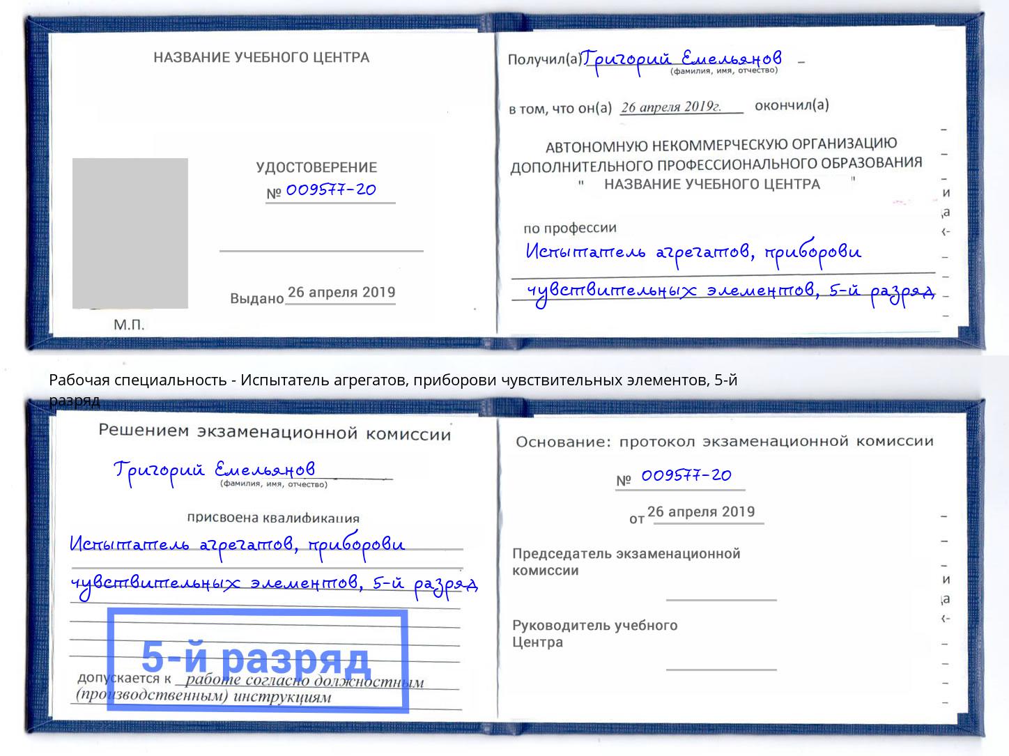корочка 5-й разряд Испытатель агрегатов, приборови чувствительных элементов Мончегорск