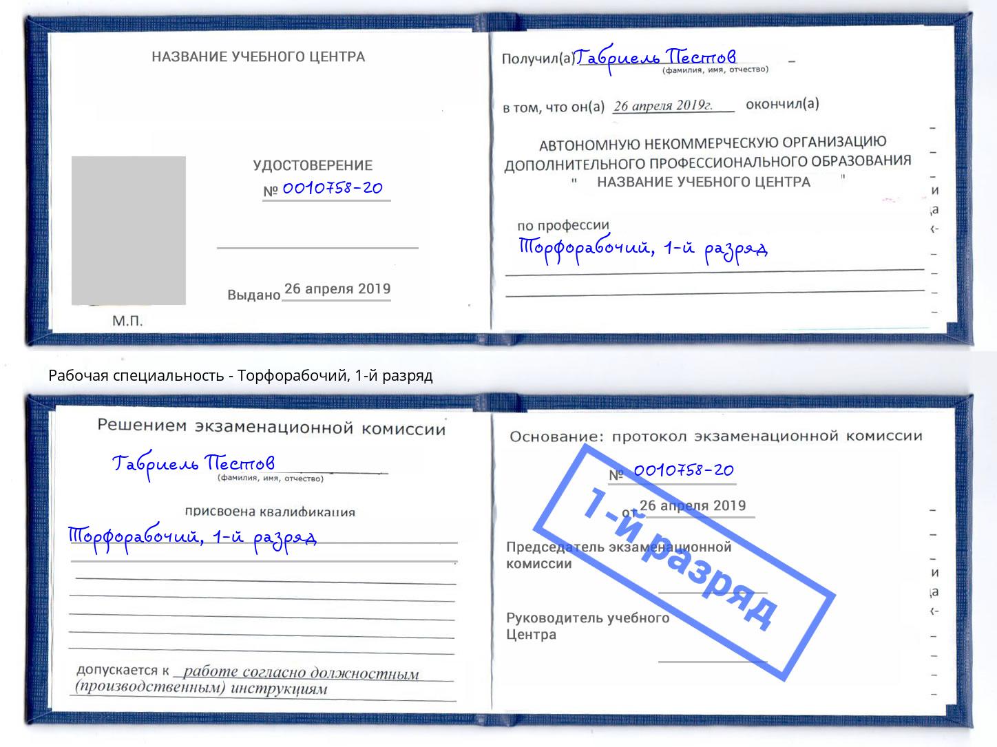 корочка 1-й разряд Торфорабочий Мончегорск