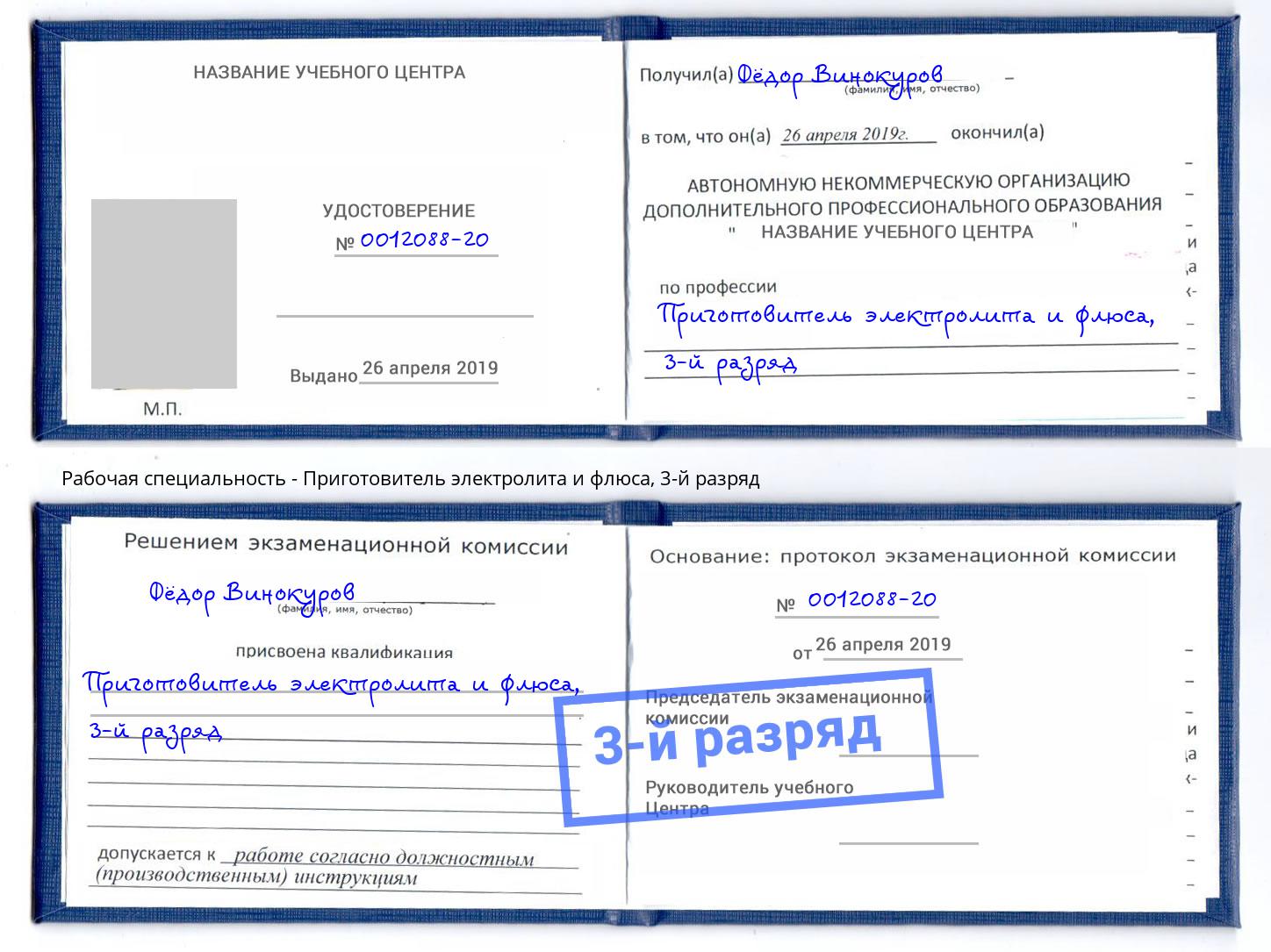 корочка 3-й разряд Приготовитель электролита и флюса Мончегорск