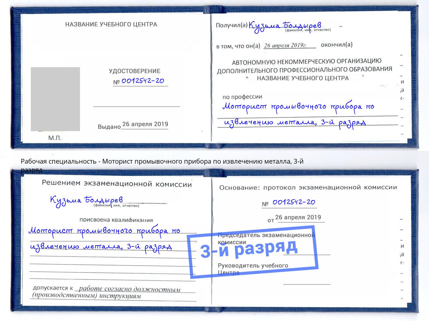 корочка 3-й разряд Моторист промывочного прибора по извлечению металла Мончегорск