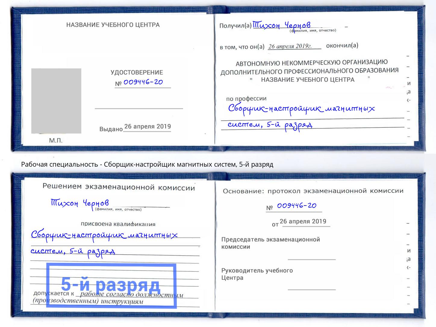 корочка 5-й разряд Сборщик-настройщик магнитных систем Мончегорск