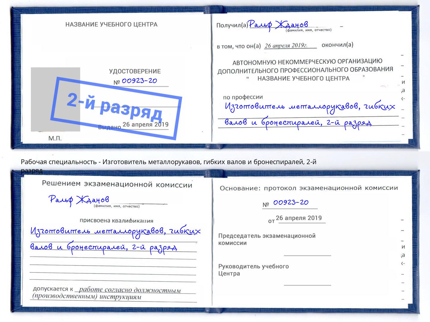 корочка 2-й разряд Изготовитель металлорукавов, гибких валов и бронеспиралей Мончегорск
